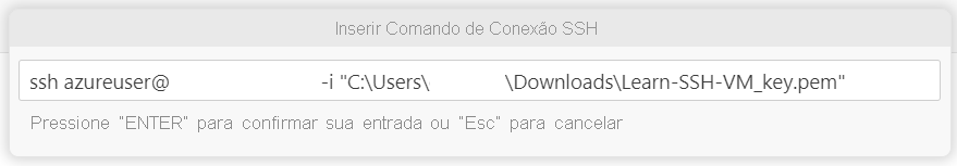 Captura de tela mostrando o comando de conexão SSH para se conectar ao host.
