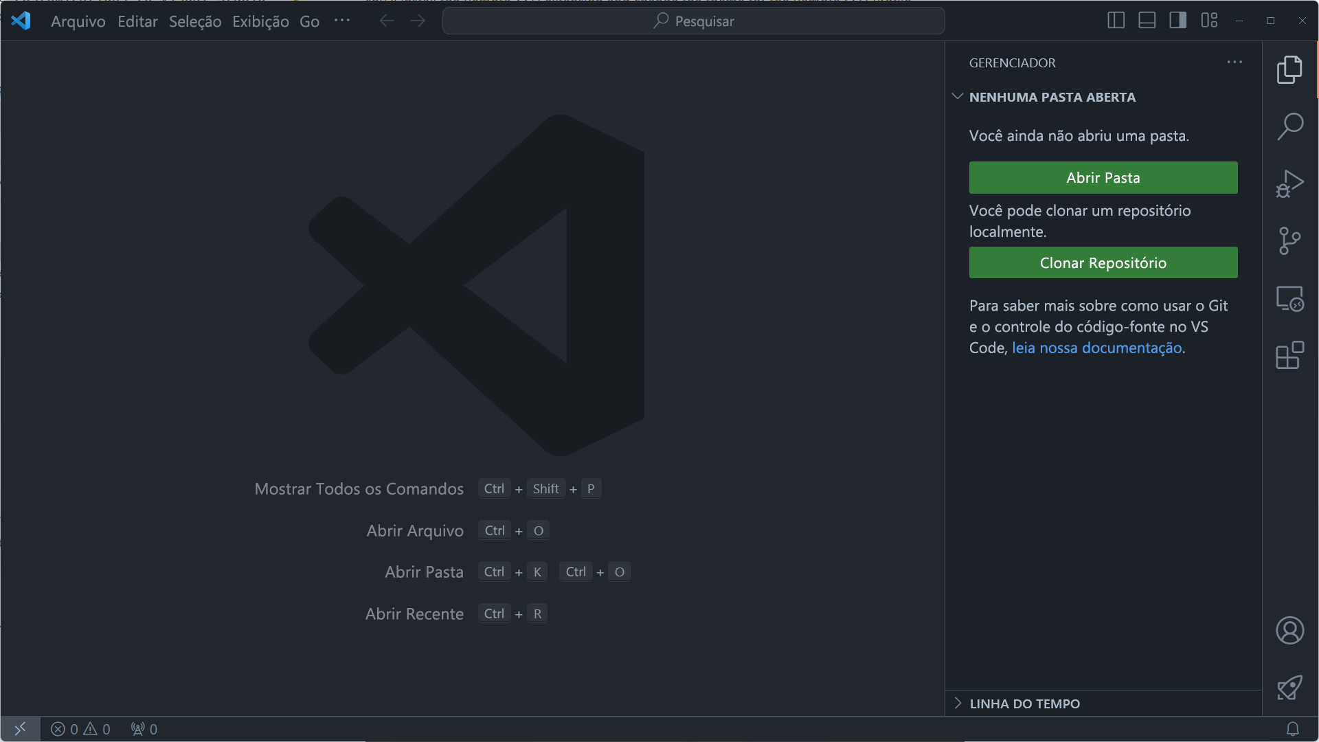 Captura de tela do Visual Studio Code com a barra lateral movida para a direita.