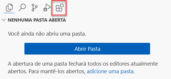 Captura de tela do ícone Extensões na Barra de Atividades no Visual Studio Code.
