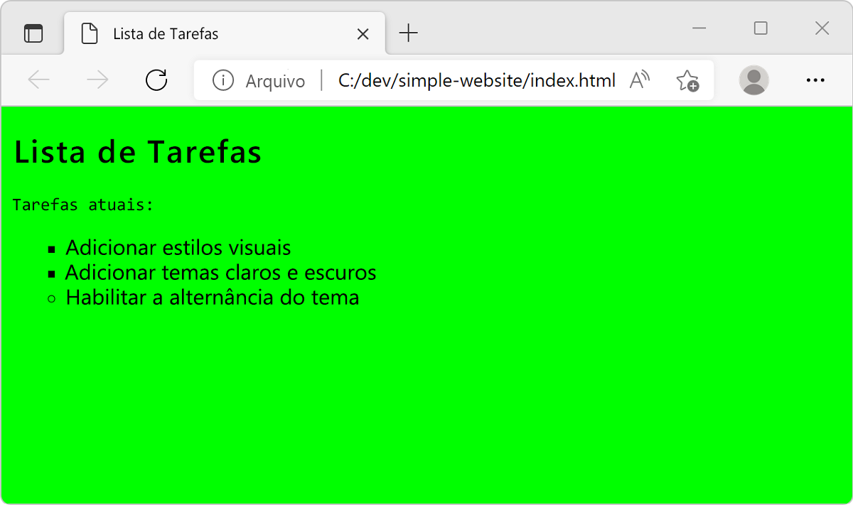 Captura de tela do site com o tema claro aplicado.