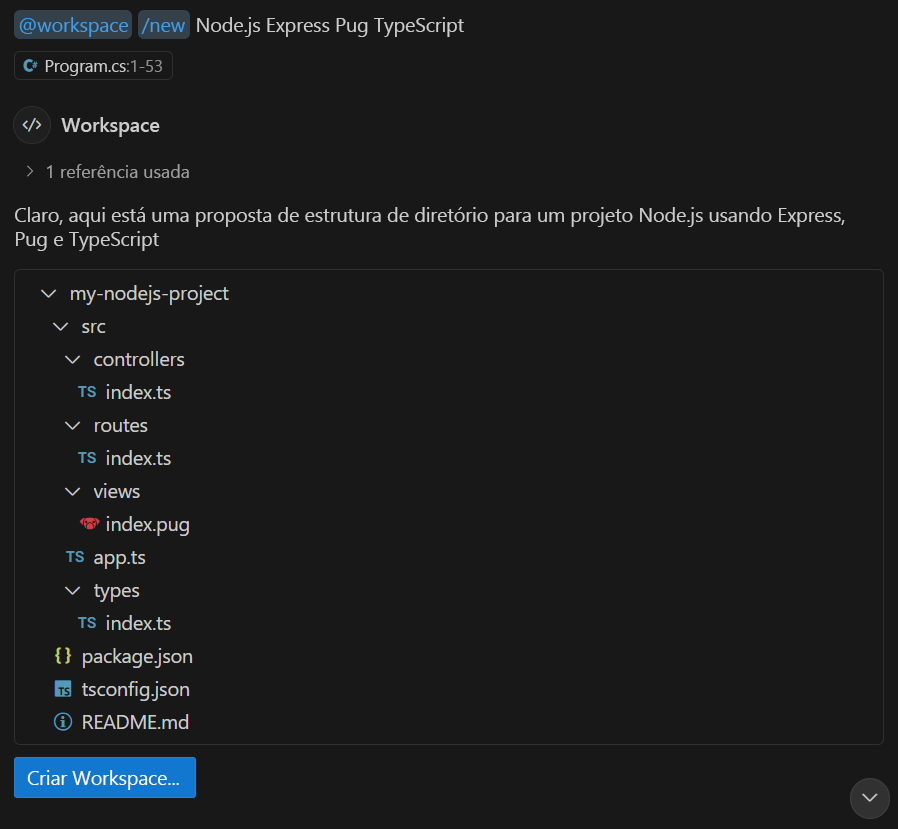 Captura de tela mostrando o modo de exibição em Chat com o botão 