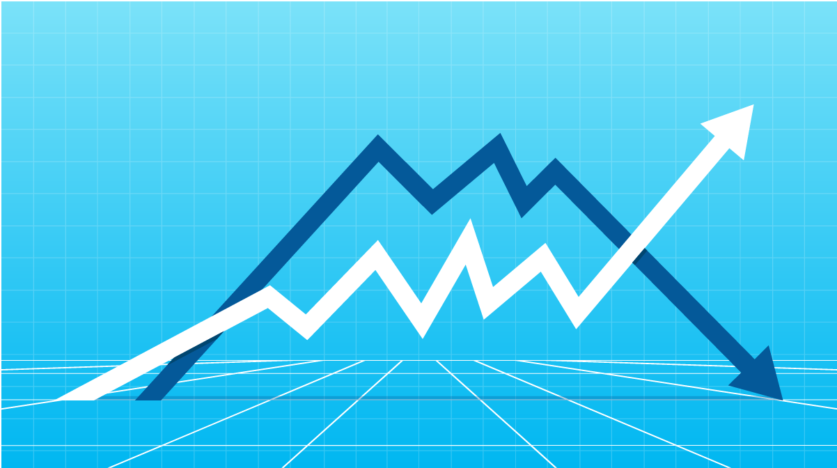Diagrama mostrando duas setas com uma movendo-se para cima e outra movendo-se para baixo.