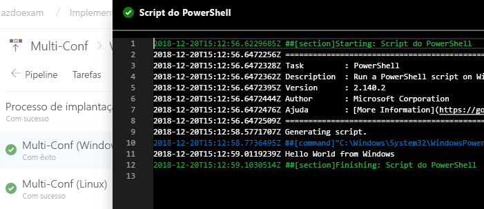 Captura de tela de várias configurações.