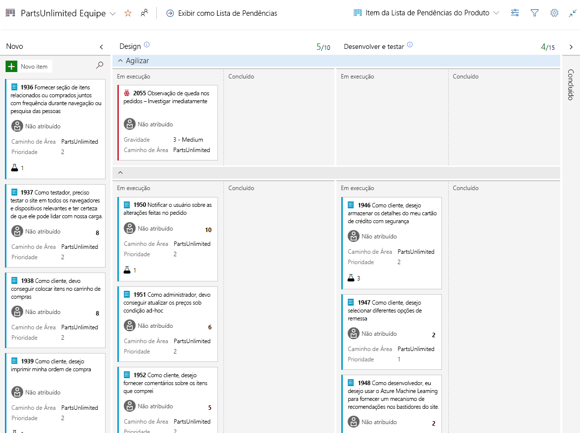 Screenshot of Kanban boards with work items.