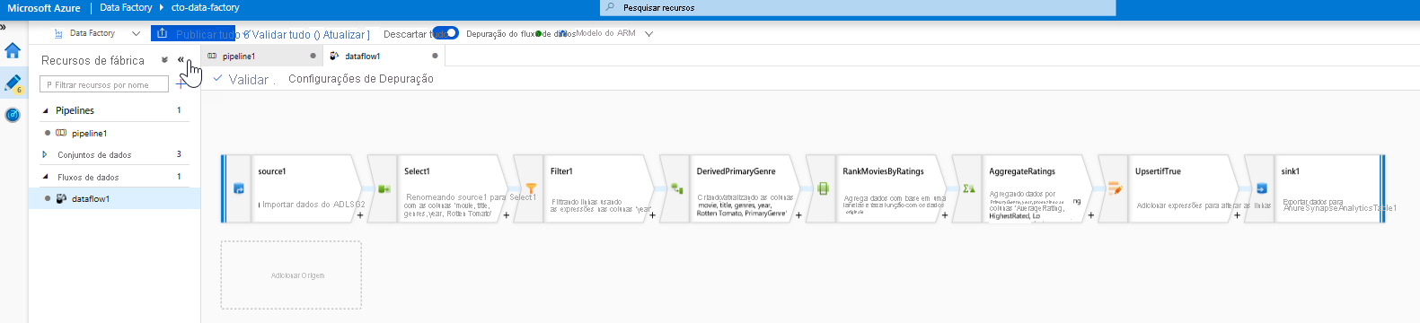 Fluxo de Dados de Mapeamento concluído no Azure Data Factory