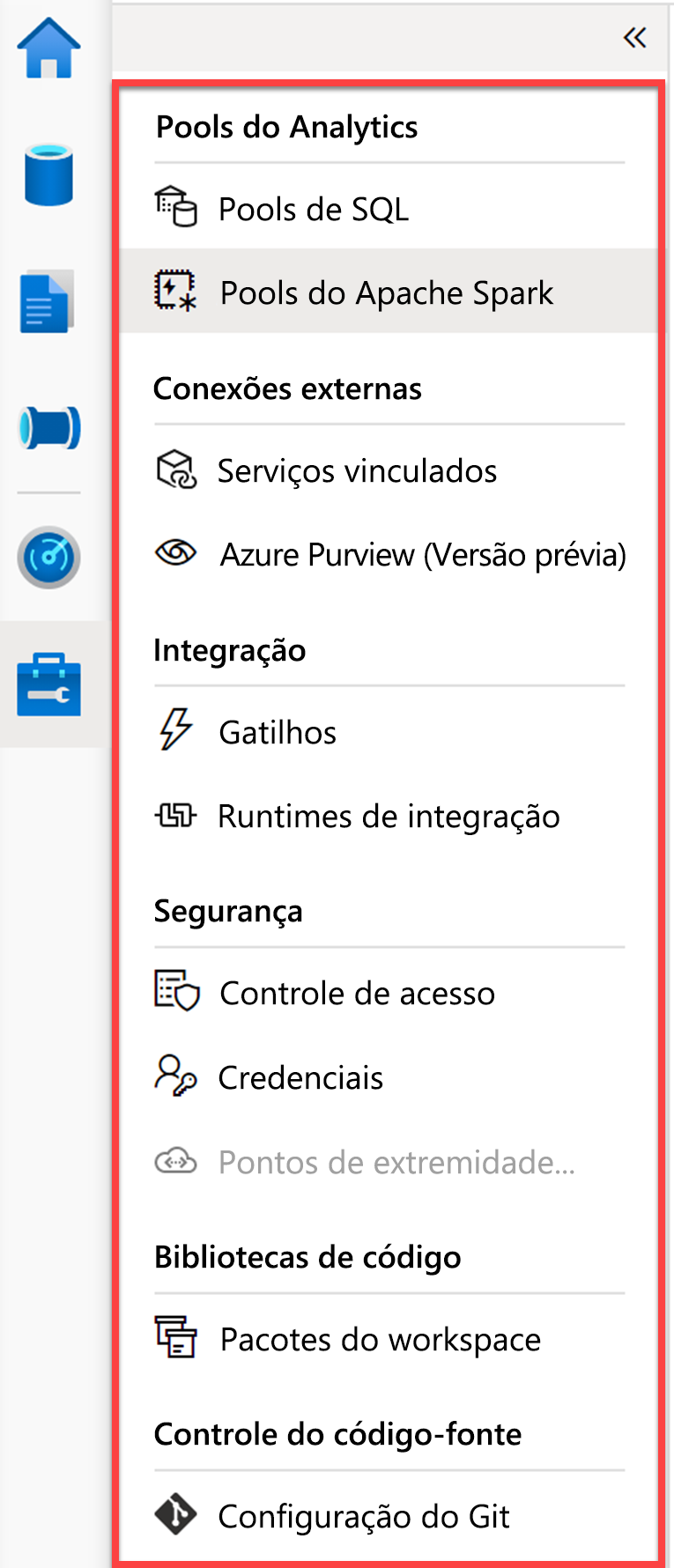 Using the Manage hub in Azure Synapse Studio