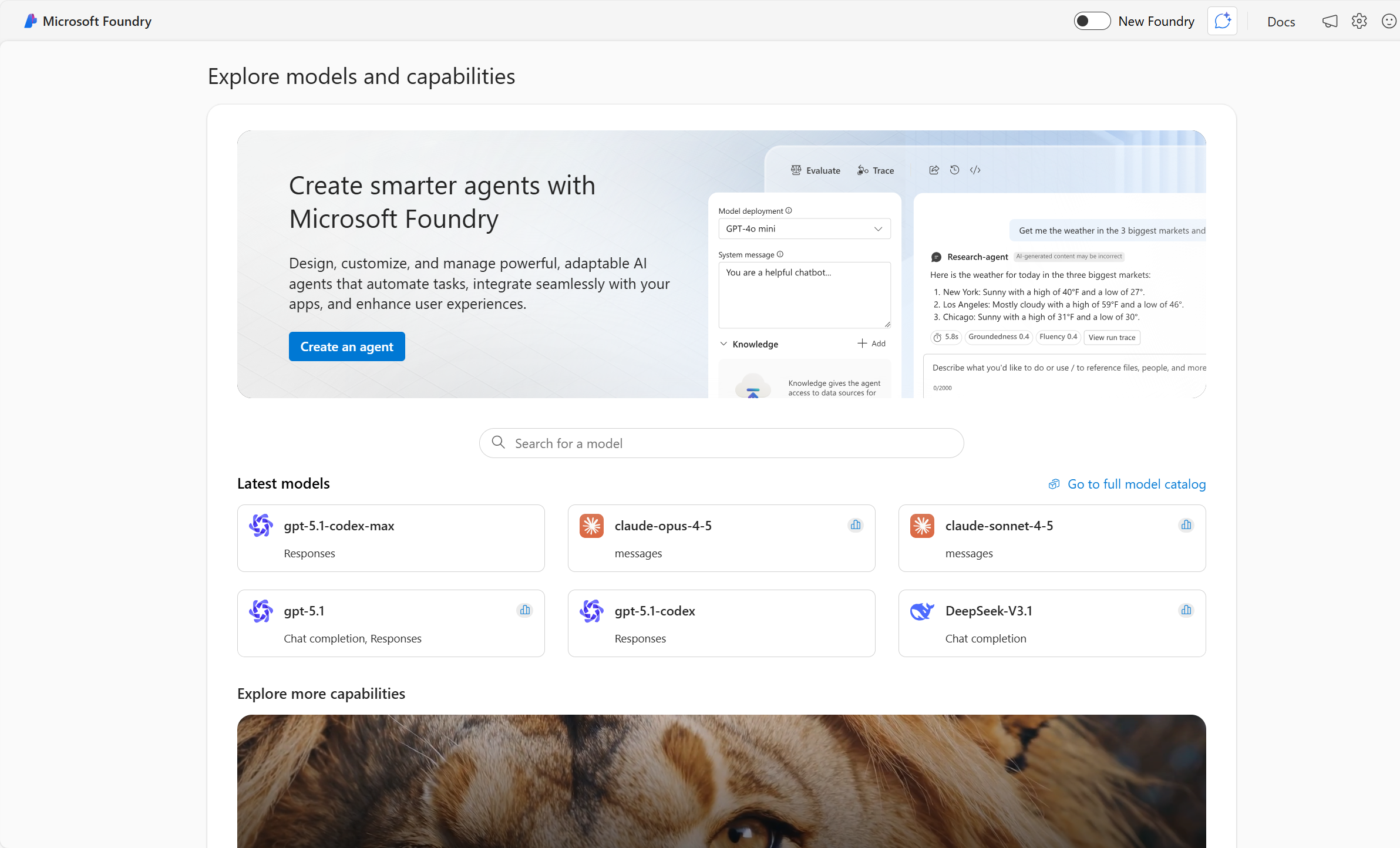 Captura de tela do Microsoft Foundry.