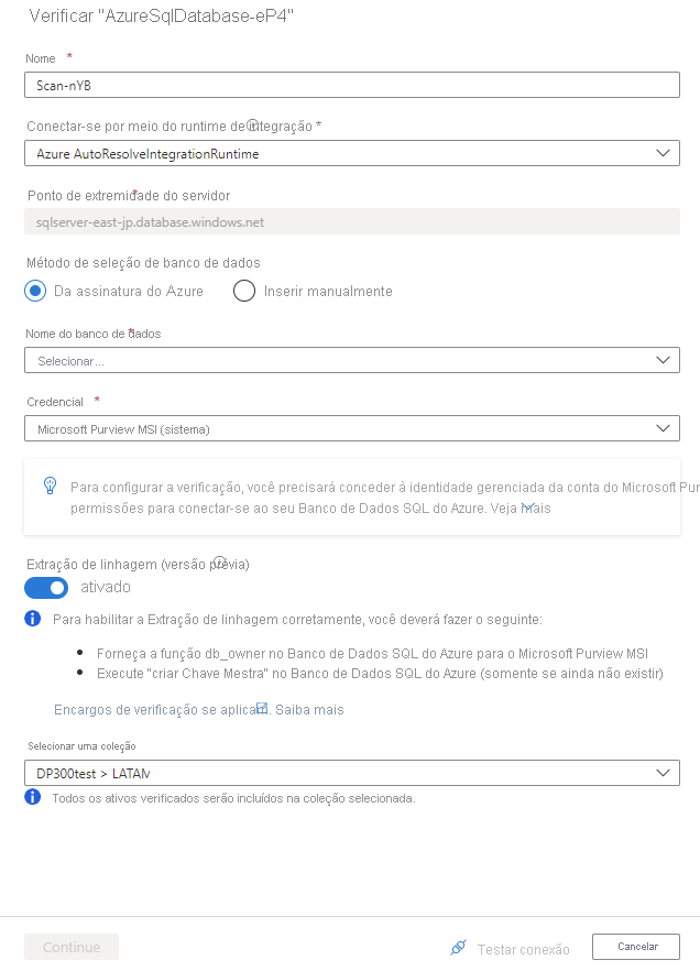 Captura de tela que mostra a tela para criar uma nova varredura.