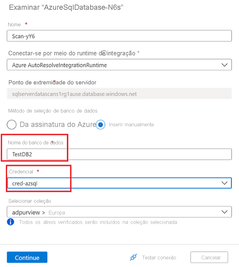 Captura de tela que mostra a opção autenticação SQL para verificação.