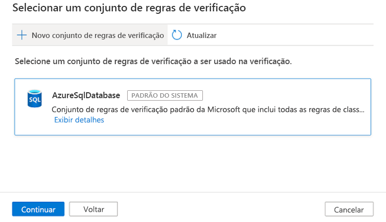 Captura de tela da página Selecionar um conjunto de regras de varredura.