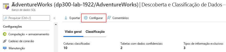 Captura de tela de como personalizar a taxonomia de classificação do portal do Azure.
