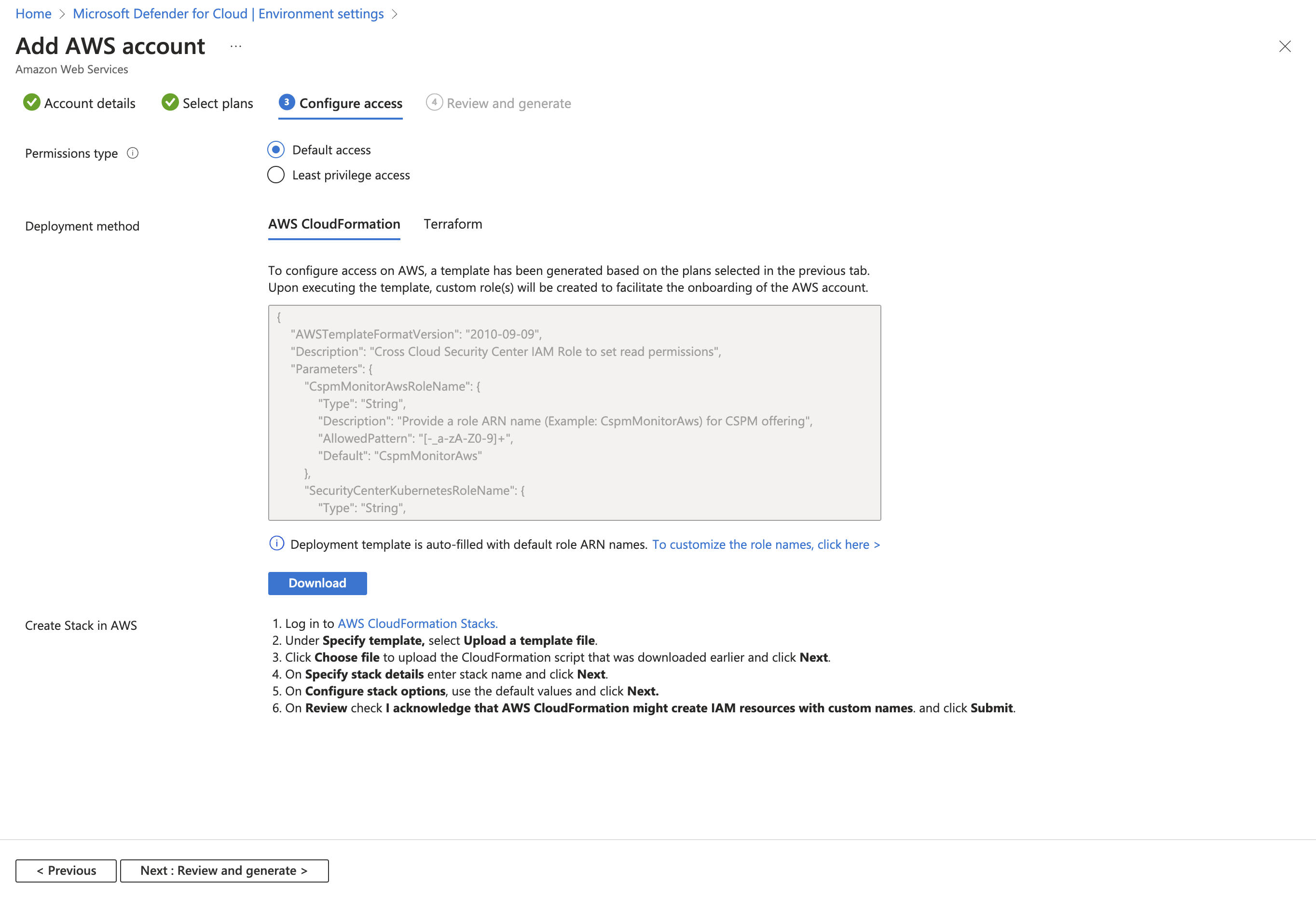 Captura de tela que mostra as opções de implantação e as instruções para configurar o acesso.