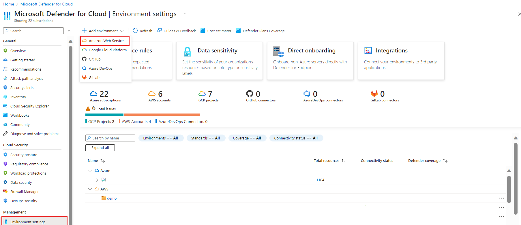 Captura de tela que mostra a conexão de uma conta do AWS a uma assinatura do Azure.