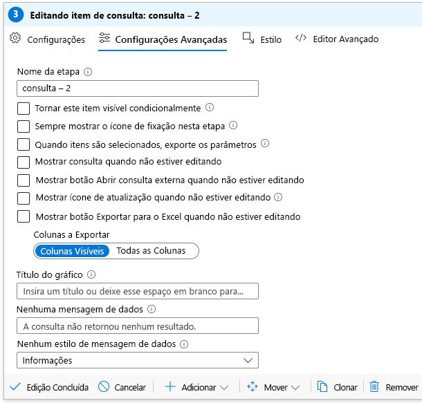 Captura de tela da guia Configurações avançadas, com o título do gráfico.
