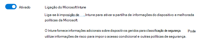 Captura de tela da configuração da conexão do Microsoft Intune.