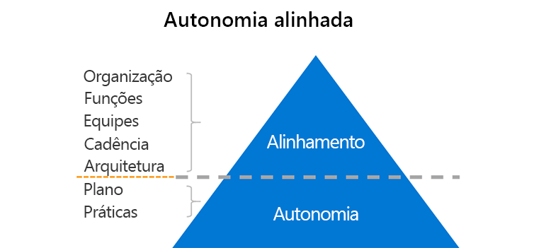 Diagram explains aligned autonomy: if you get the organization, roles, teams, cadence, and architecture in alignment, then the plans and practices can function autonomously.