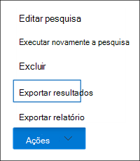 Captura de tela mostrando o menu Ação com a opção Exportar resultados realçada.
