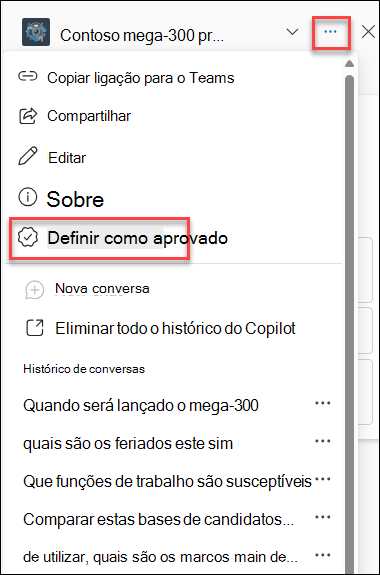 Captura de ecrã a mostrar a opção de menu pendente Definir como aprovado para um agente no SharePoint.