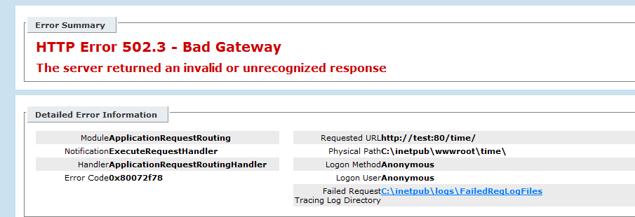 Captura de tela que mostra uma resposta inválida do servidor membro.