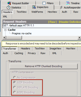Captura de tela de uma seção de compactação HTTP desabilitada na guia Transformador.