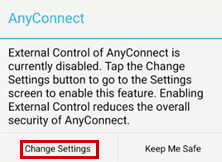 Captura de tela que mostra o botão Alterar Configurações.