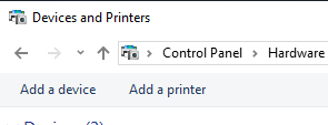 Captura de ecrã a mostrar a opção Adicionar Impressora da janela Dispositivo e Impressoras.