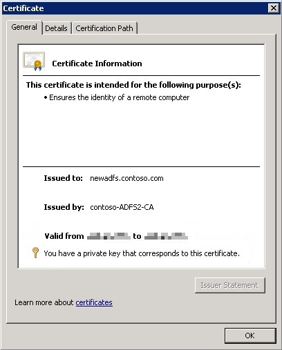 Captura de tela da janela Certificado mostrando o período de validade.