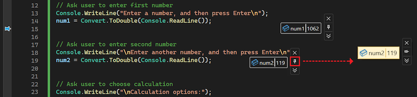 Captura de tela que mostra como deslocar uma dica de dados em qualquer lugar no IDE do Visual Studio.
