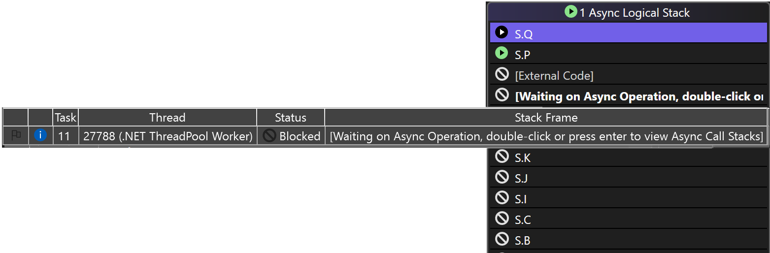 PDB_Walkthrough_9A Task view in Parallel Stacks window