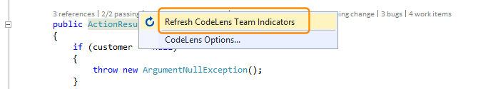 Refresh CodeLens Team Indicators menu item