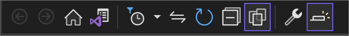 Captura de tela da barra de ferramentas Gerenciador de Soluções no Visual Studio.