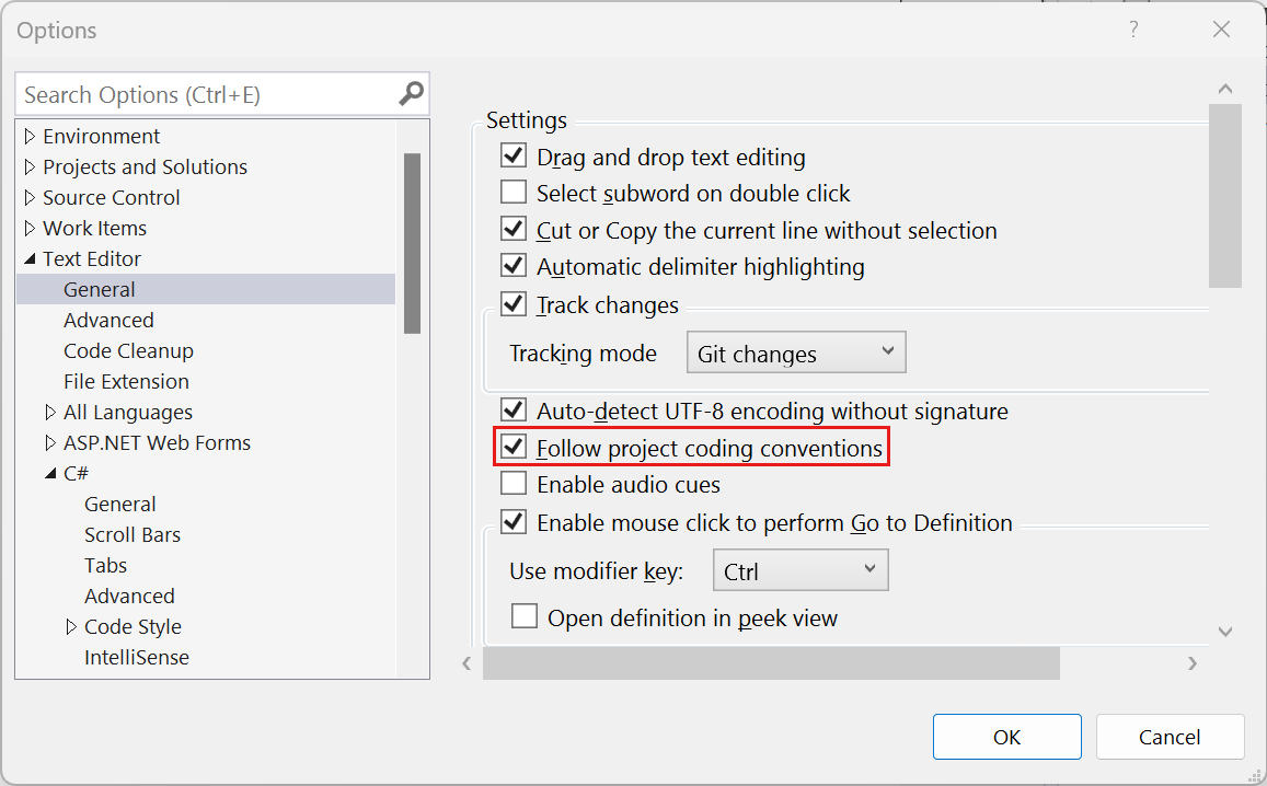 Configurações de confiança de arquivos e pastas - Visual Studio (Windows)