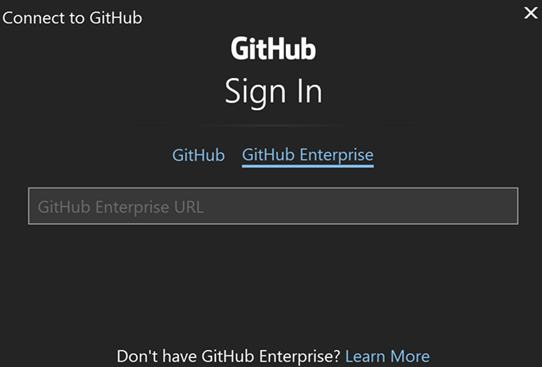Captura de tela mostrando o login com o GitHub Enterprise.
