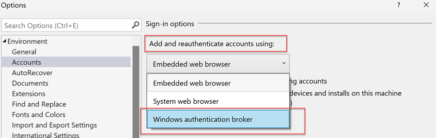 Select web authentication broker from the dropdown.