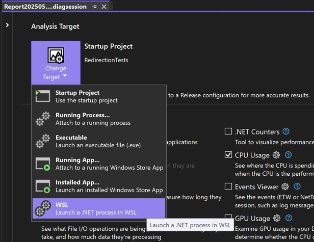 Captura de tela da seleção do WSL.