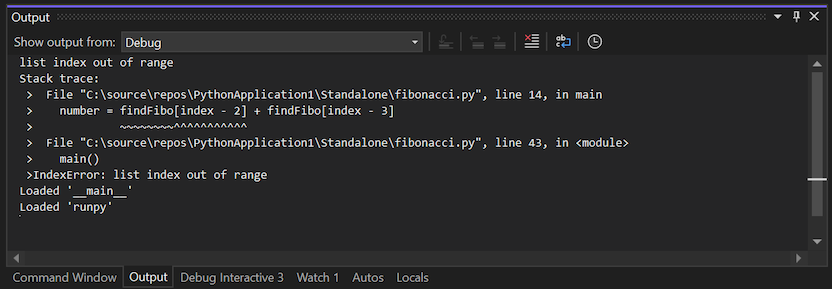 Captura de tela mostrando a saída de registro em log do depurador na Janela de Saída do Visual Studio.
