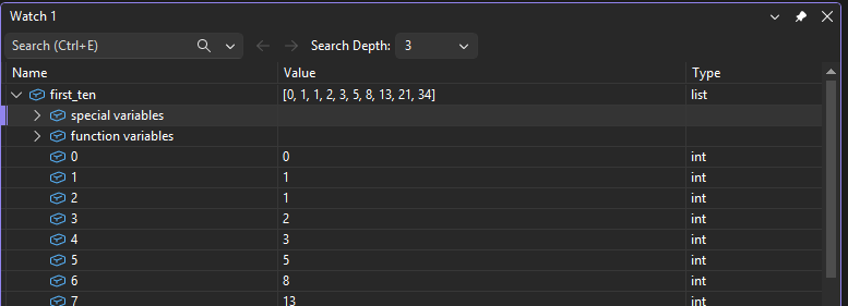 Captura de tela mostrando a janela Inspeção no depurador do Visual Studio.