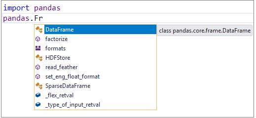 Completações de Python para o pacote pandas