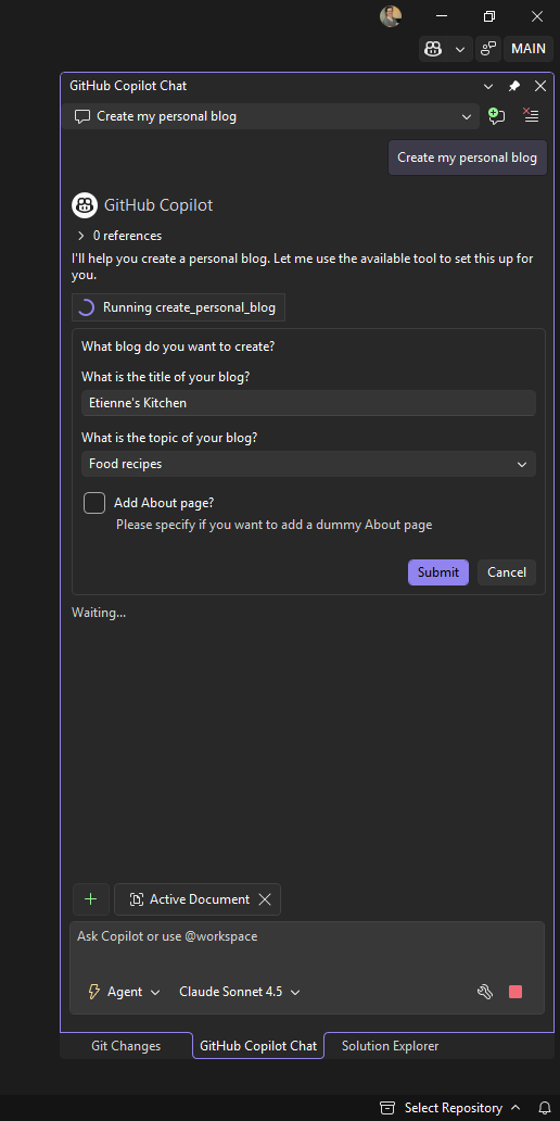 Janela de chat mostrando solicitação de solicitação do MCP