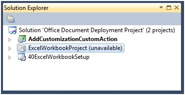 Captura de tela do Gerenciador de Soluções descarregando a solução de documento do Excel