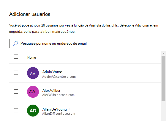 Captura de tela que mostra a opção Adicionar usuários com três nomes.