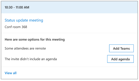 Opções de reunião de email de briefing embutido.