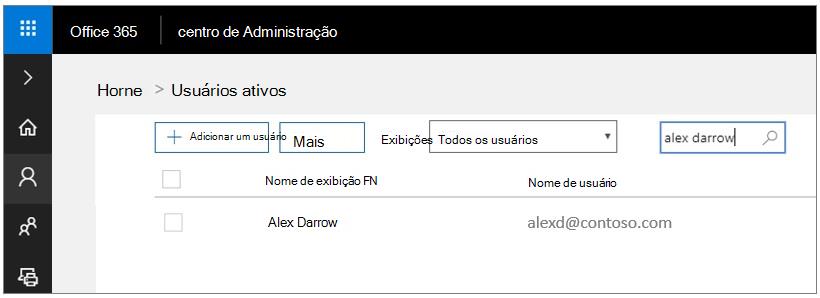 Captura de tela mostrando a seção Usuários do Centro de administração do Microsoft 365.