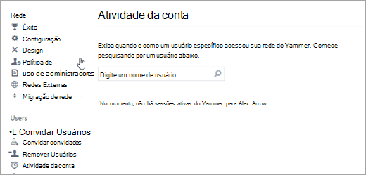 Captura de tela da Atividade da Conta para um usuário que não mostra sessões de Viva Engage ativas (logado).