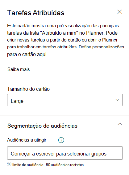 Captura de ecrã a mostrar como escolher um tamanho de cartão.