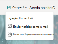 Captura de ecrã das opções de partilha disponíveis ao aceder a um item de notícias.