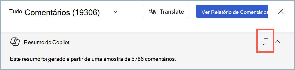 Captura de ecrã a mostrar o símbolo de cópia copilot.