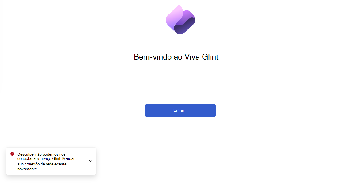 Captura de tela de uma mensagem de erro Viva Glint para um problema de conexão.