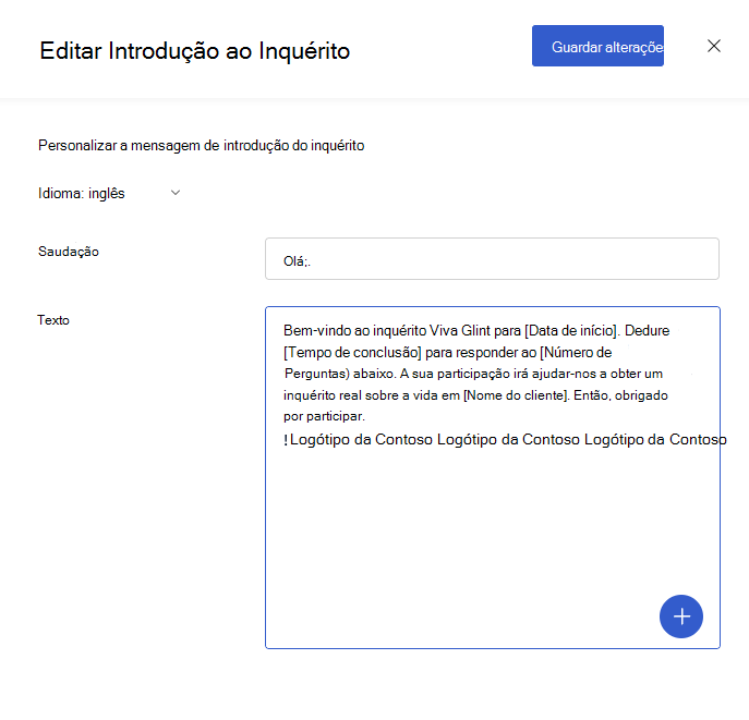 Captura de ecrã a mostrar o texto do logótipo copiado para um campo de texto de introdução do inquérito Viva Glint.