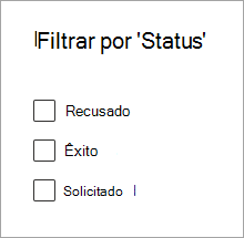 Captura de tela mostrando as opções Filtrar por status no centro de administração do SharePoint para exibir o status de vários termos.